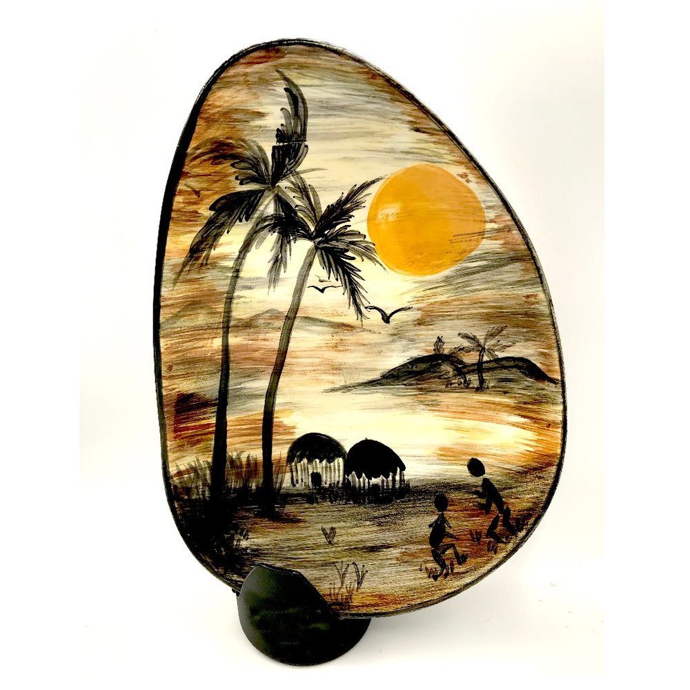 Hand-Painted Trinket Art Plate: Huts + Trees